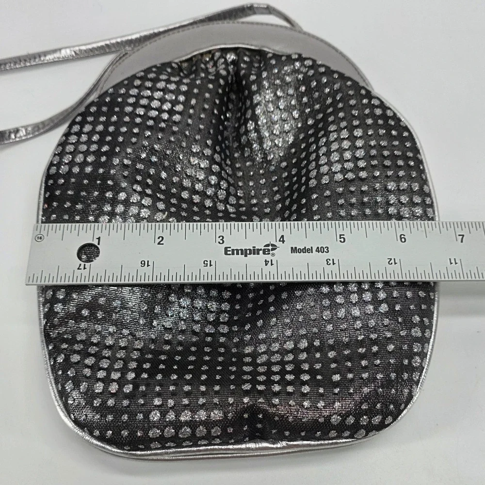 Vintage Stuart Weitzman Evening Bag Black Silver Metallic Polka Dot Retro Disco